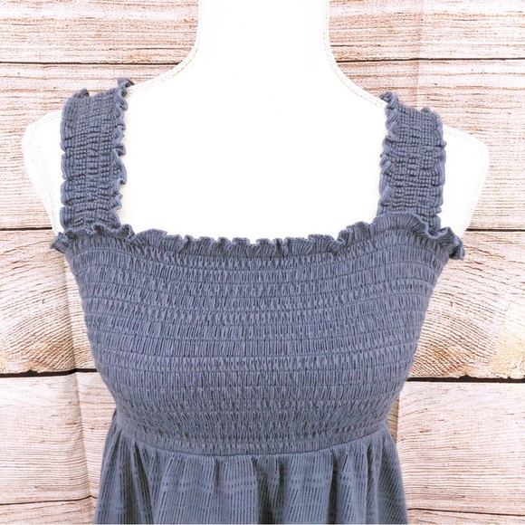 ROXY smocked top blue mini sundress with wide straps Size S - Picture 10 of 10